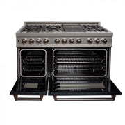 ZLINE 48" Dual Fuel Range Snow Stainless, Black Matte Door, RAS-BLM-48