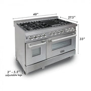 ZLINE 48" Dual Fuel Range Snow Stainless, Red Matte Door, RAS-RM-48