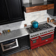 ZLINE 48" Dual Fuel Range Snow Stainless, Red Matte Door, RAS-RM-48