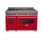 ZLINE 48" Dual Fuel Range Snow Stainless, Red Matte Door, RAS-RM-48