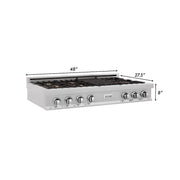 ZLINE 48" Porcelain Rangetop, DuraSnow®, 7 Brass Burners, RTS-BR-48