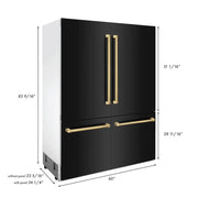 ZLINE 60" Autograph 32.2 cu. ft. 4-Door French Door Fridge Water/Ice Dispenser Black Stainless Steel Gold Accents RBIVZ-BS-60-G