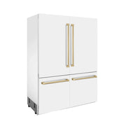 ZLINE 60" Autograph Edition French Door Refrigerator, Internal Water, Ice Dispenser, White Matte, Champagne Bronze Accents RBIVZ-WM-60-CB