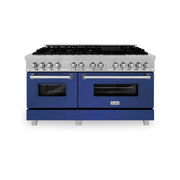ZLINE 60" Dual Fuel Range Snow Stainless, Blue Matte Door, RAS-BM-60