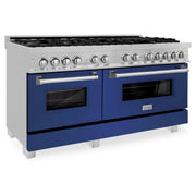 ZLINE 60" Dual Fuel Range Snow Stainless, Blue Matte Door, RAS-BM-60