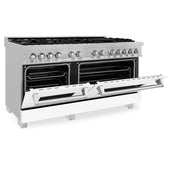 ZLINE 60" Dual Fuel Range Snow Stainless, White Matte Door, RAS-WM-60