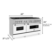 ZLINE 60" Dual Fuel Range Snow Stainless, White Matte Door, RAS-WM-60
