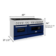 ZLINE 60" Professional Dual Fuel Range with Blue Matte Door, RA-BM-60