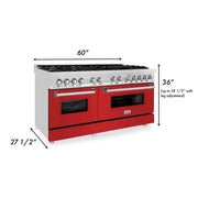 ZLINE 60" Professional Dual Fuel Range with Red Gloss Door, RA-RG-60