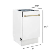 ZLINE Autograph 18" Dishwasher White Door, Bronze Handle DWVZ-WM-18-CB