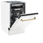 ZLINE Autograph 18" Dishwasher White Door, Bronze Handle DWVZ-WM-18-CB