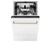 ZLINE Autograph 18" Dishwasher White Door, Bronze Handle DWVZ-WM-18-CB