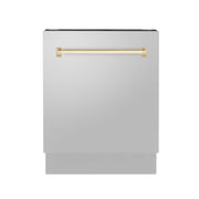 ZLINE Autograph 24" Dishwasher Stainless Door, Gold Handle DWVZ-304-24-G