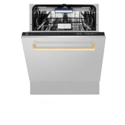 ZLINE Autograph 24" Dishwasher Stainless Door, Gold Handle DWVZ-304-24-G
