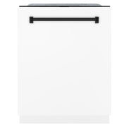 ZLINE Autograph 24" Dishwasher White Door, Black Handle DWMTZ-WM-24-MB