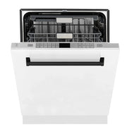 ZLINE Autograph 24" Dishwasher White Door, Black Handle DWMTZ-WM-24-MB