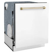 ZLINE Autograph 24" Dishwasher White Door, Gold DWMTZ-WM-24-G