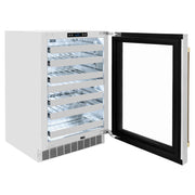 ZLINE Autograph 24 in. Dual Zone 44 Bottle Wine Cooler With Stainless Steel Glass Door And Champagne Bronze Handle RWDOZ-GS-24-CB