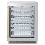 ZLINE Autograph 24 in. Dual Zone 44 Bottle Wine Cooler With Stainless Steel Glass Door And Champagne Bronze Handle RWDOZ-GS-24-CB