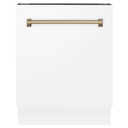 ZLINE Autograph 24" White Door Dishwasher, Bronze Handle DWVZ-WM-24-CB