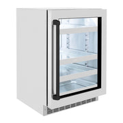ZLINE Autograph Edition 24 in. Touchstone 151 Can Beverage Fridge With Stainless Steel Glass Door And Matte Black Handle RBSOZ-GS-24-MB