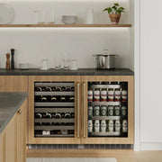 ZLINE Autograph Edition 24 in. Touchstone Dual Zone 44 Bottle Wine Cooler With Panel Ready Glass Door And Polished Gold Handle RWDPOZ-24-G