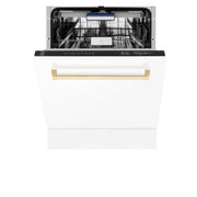 ZLINE Autograph White Door 24" Dishwasher, Gold Handle DWVZ-WM-24-G