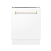 ZLINE Autograph White Door 24" Dishwasher, Gold Handle DWVZ-WM-24-G