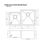 ZLINE Jackson 32" Undermount Double Bowl Sink In DuraSnow Stainless Steel, SRDL-32S