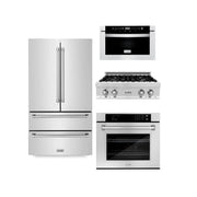 ZLINE Kitchen Package Refrigerator, Rangetop, Wall Oven, Microwave 4KPR-RT30-MWAWS