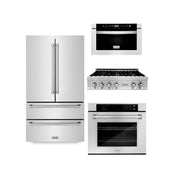 ZLINE Kitchen Package Refrigerator, Rangetop, Wall Oven, Microwave 4KPR-RT36-MWAWS